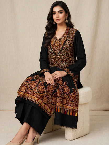 Raat Ki Rani Black Royal Kani Pashmina 3-Piece Suit
