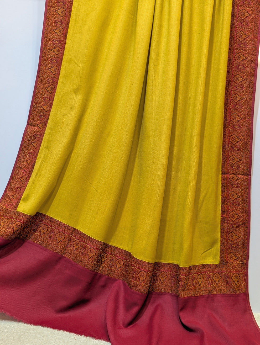 Kani Border Pashmina Shawl | Perfect Gift Item in Sale Price | Mustard Yellow