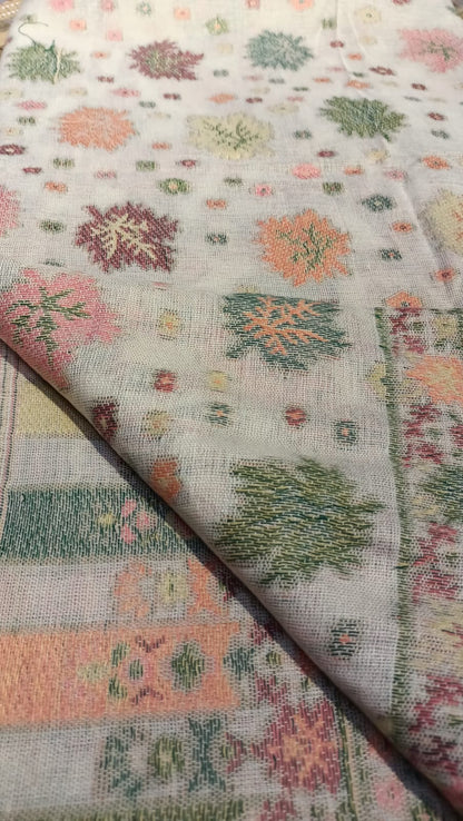 Elegant Beige Kani Pashmina Shawl – Handwoven Floral Heritage