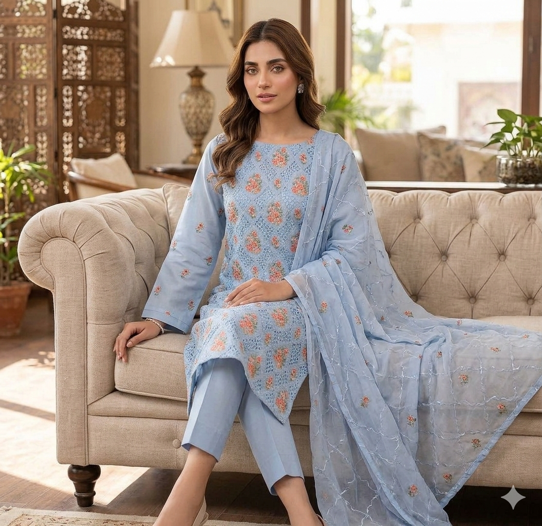 Pastel Blue Aari Embroidered Bareeze