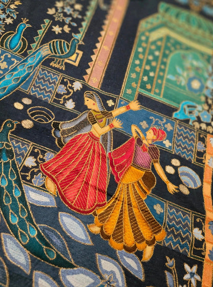 Teal Blue Mughal Darbar Minakari Shawl - Premium Kaani Pashmina Shawl