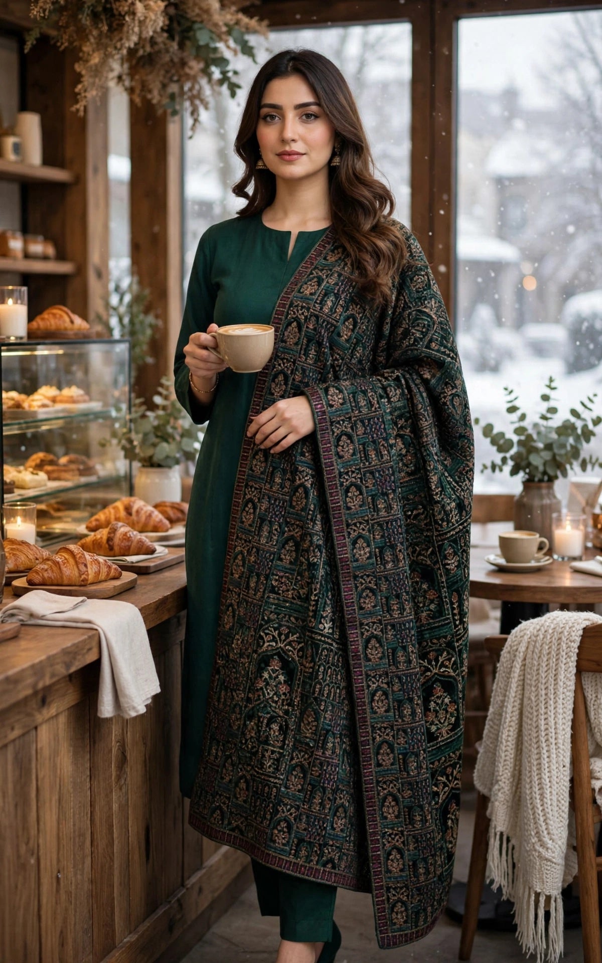 Regal Elegance in Emerald The Signature Velvet Shawl