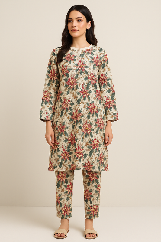 Floral Printed Unstitched Lilen Fabric.