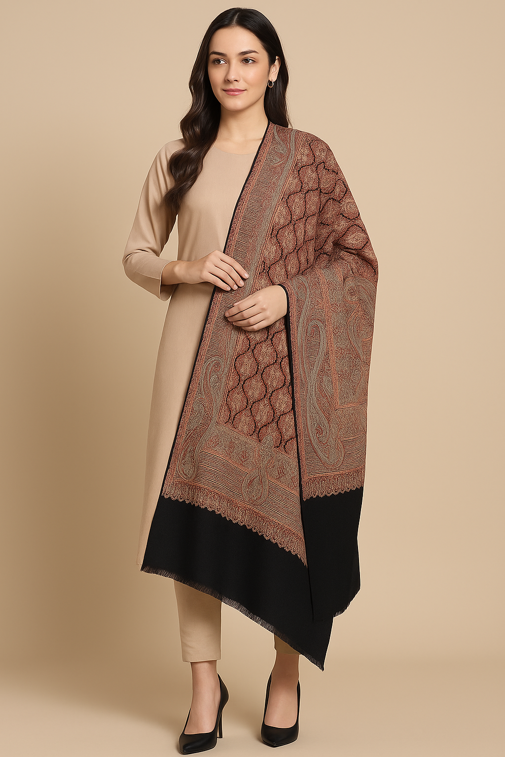 Luxury Pashmina Shawl  Timeless Elegance with Black Border