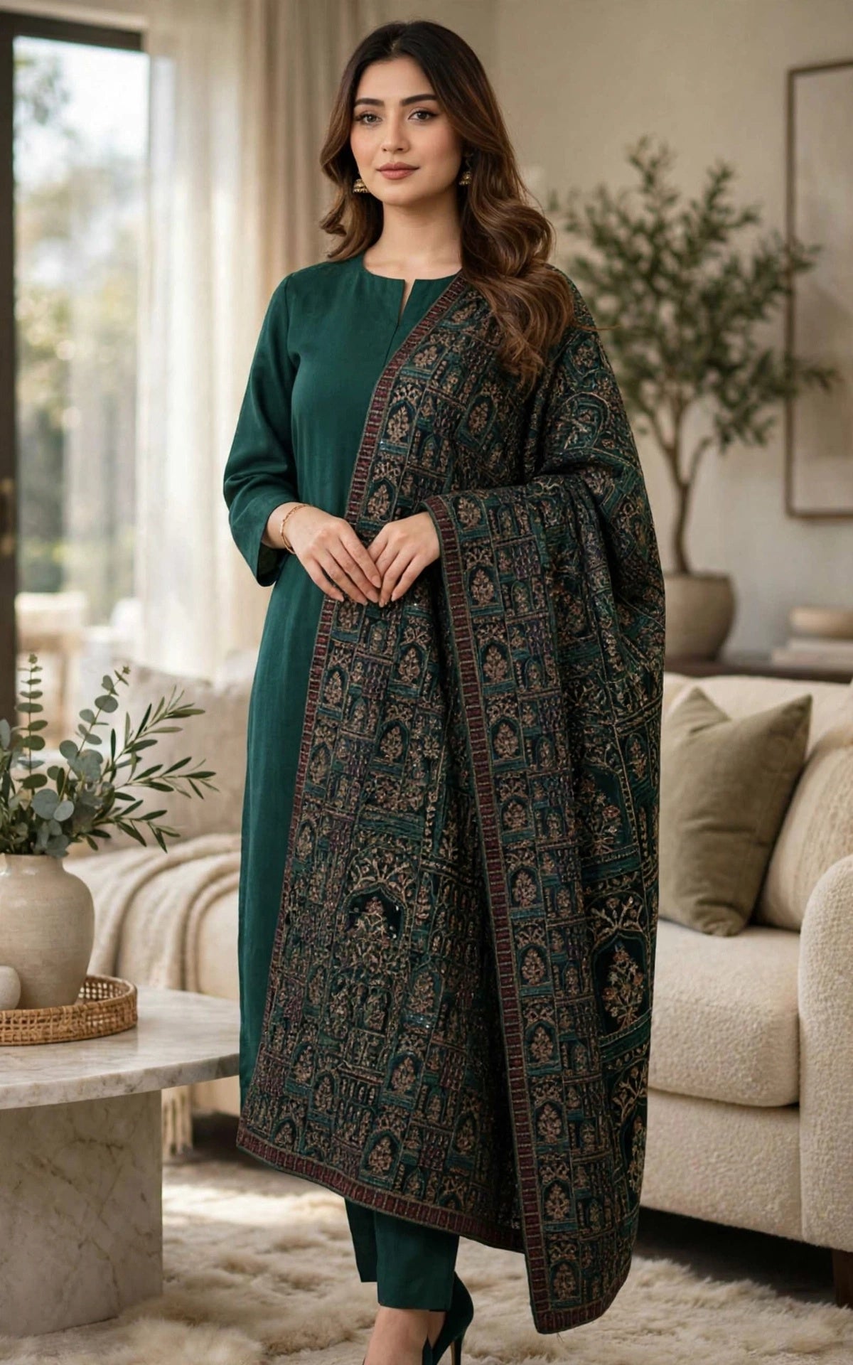 Regal Elegance in Emerald The Signature Velvet Shawl