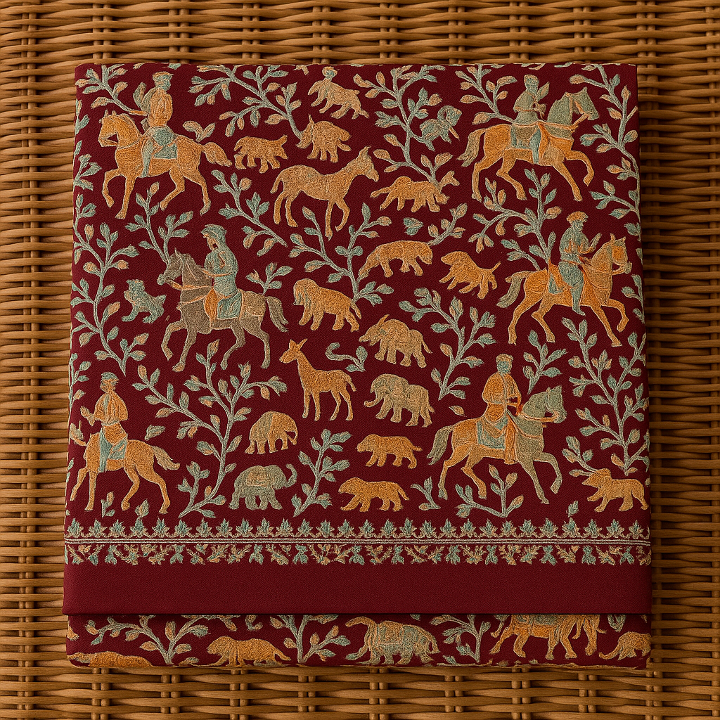 Maroon Pashmina Shawl with Royal Hunt Embroidery