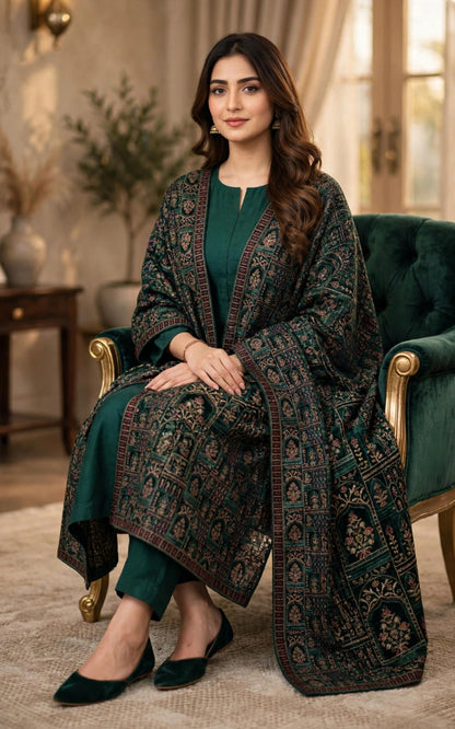 Regal Elegance in Emerald The Signature Velvet Shawl