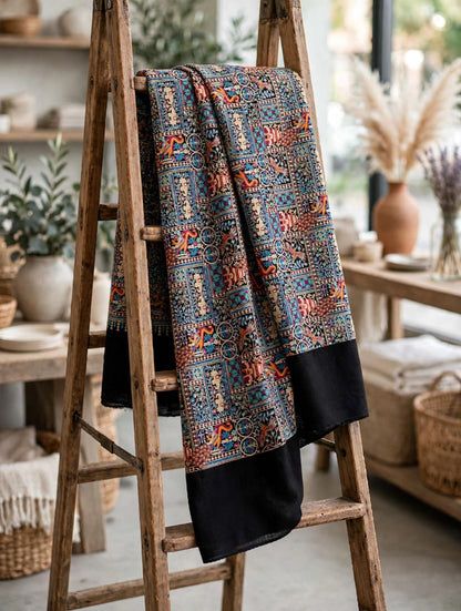 Noir Heritage - Handmade Kani Pashmina Shawl | Black Mughal