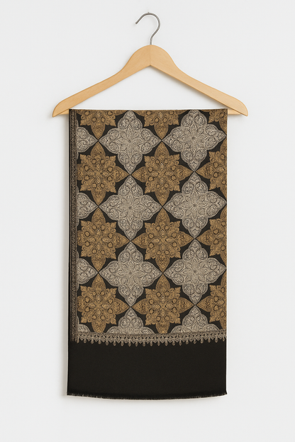 Luxury Pashmina Shawl – Antique Gold & Silver Motifs