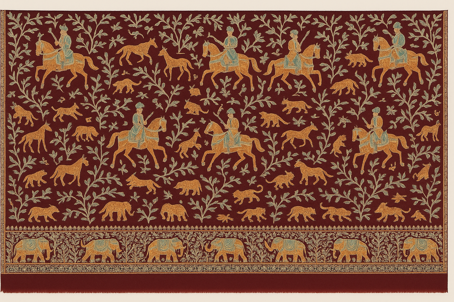 Maroon Pashmina Shawl with Royal Hunt Embroidery