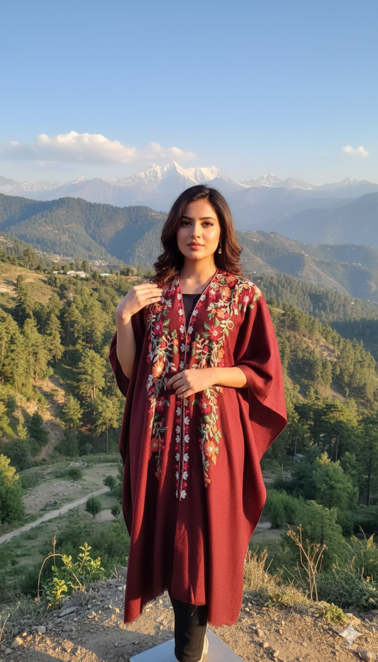 Aari Embroidered Pashmina Kaftan Cape