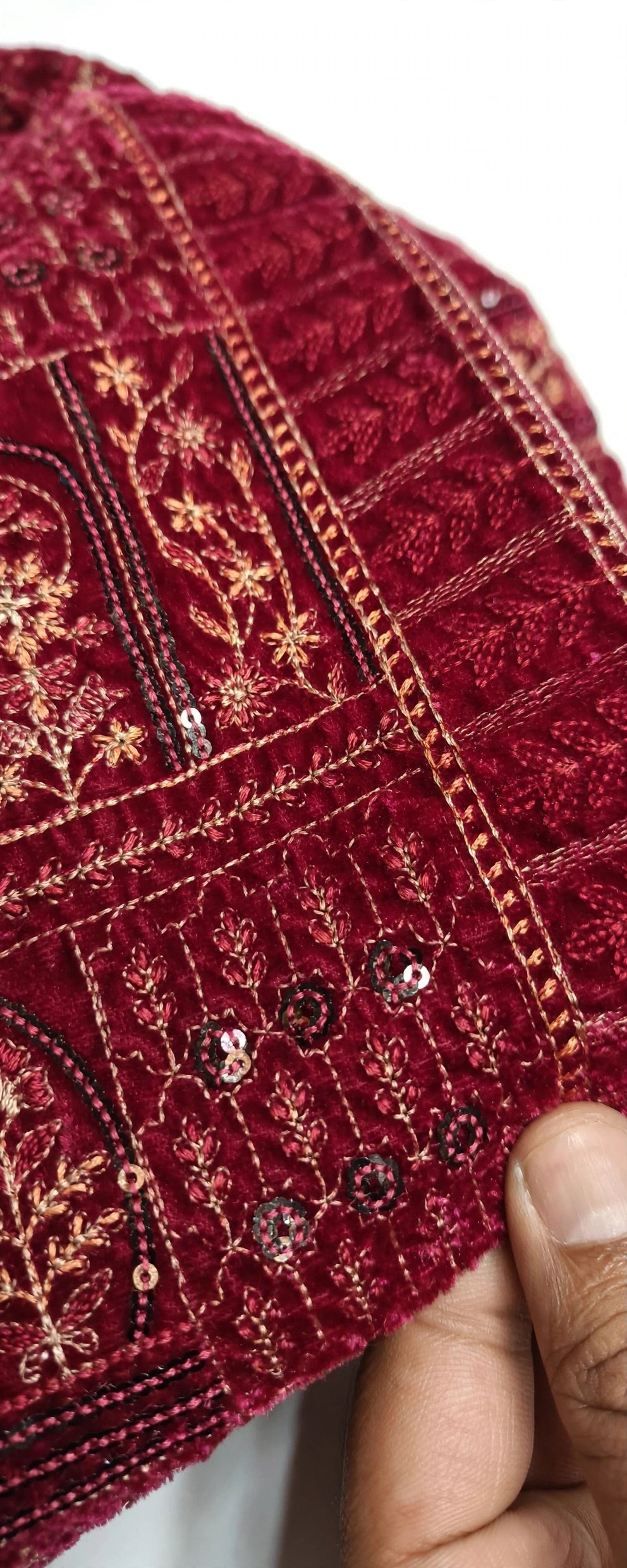 Burgundy Velvet Pakistani Dress with Heavily Embroidered Shawl