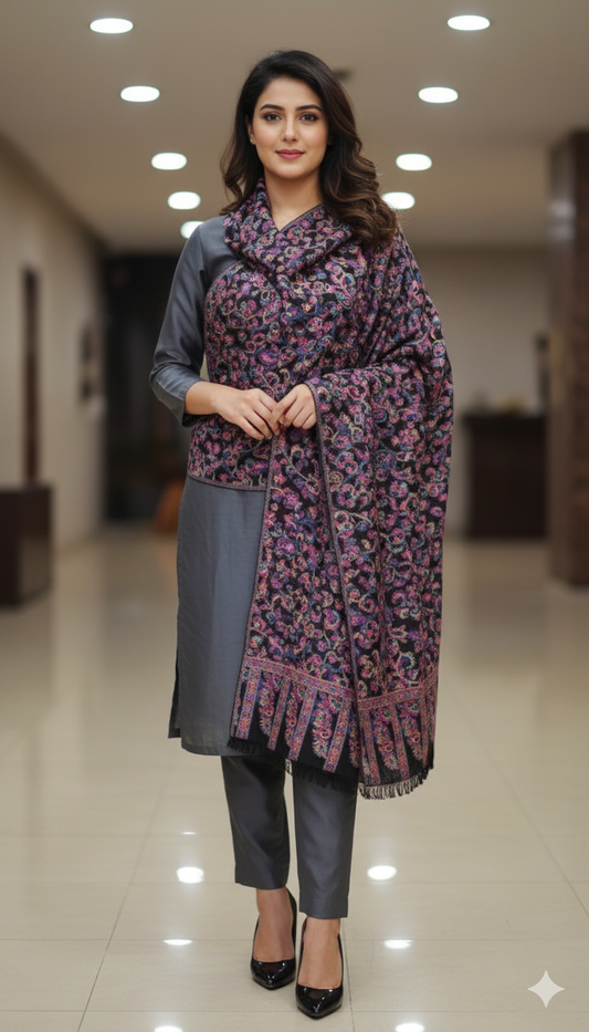 Kani Pashmina Full-Size Shawl – Plum & Rose Weave