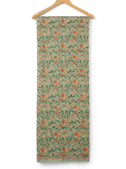 Sage Green All-Over Embroidered Pashmina Shawl - Kashmiri Aari Jaal Work