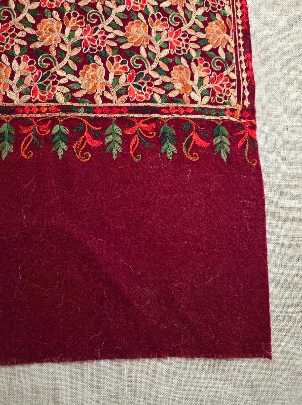 Embroidered Burgundy Pashmina Shawl - Heirloom Kashmiri Aari Work