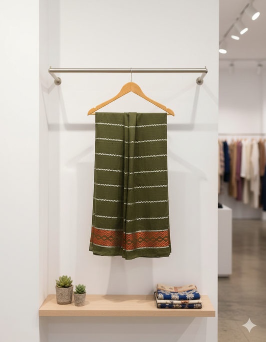 Olive Green Stole with Tribal Border