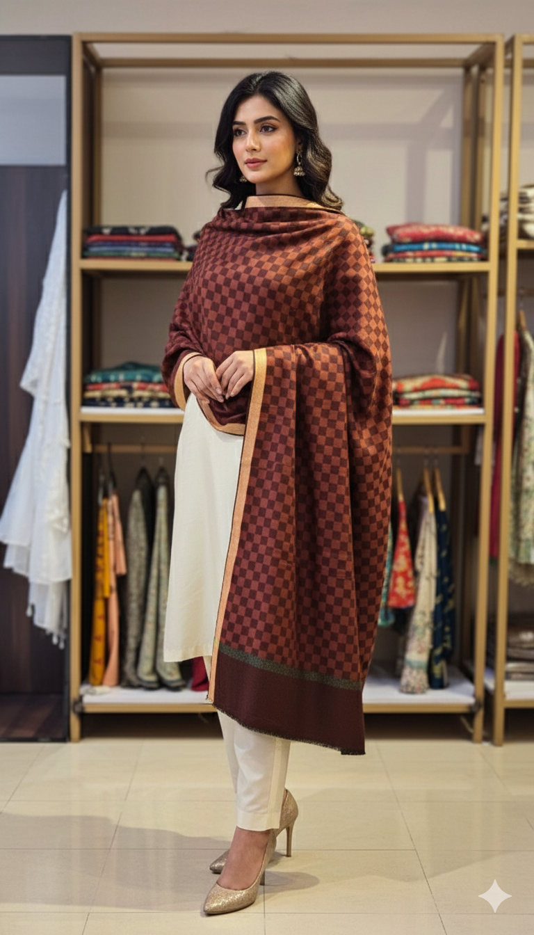 Checkered pashmina shawl