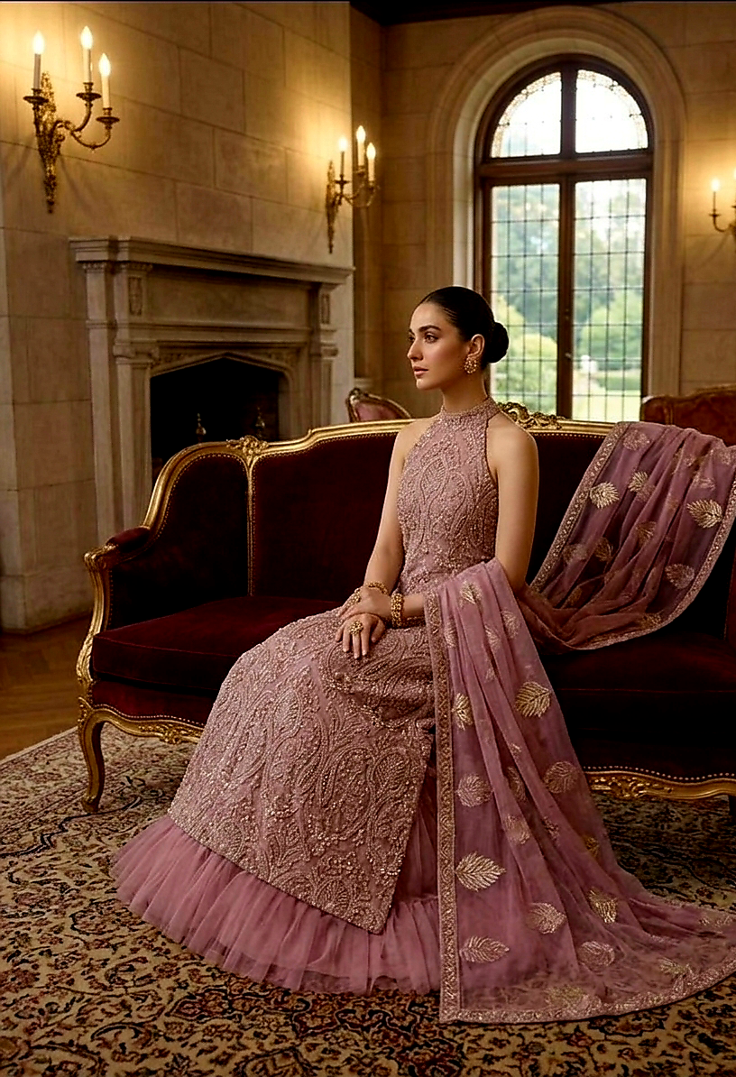 Ethereal Lavender Laser-Cut Net Embroidered 3-Piece Unstitched Suit with Chiffon Dupatta