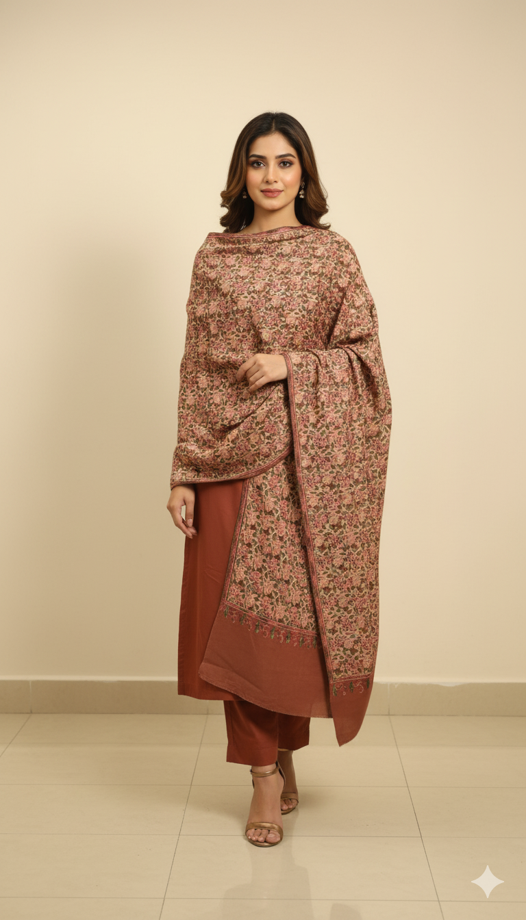 Exquisite Aari Embroidery Pashmina Shawl