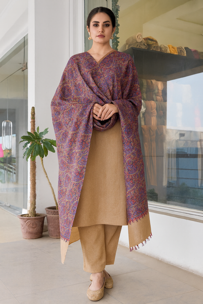 Traditional Motif with Beige Border pashmina shawl