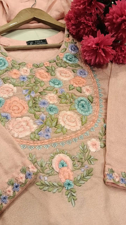 Embroidered Cotton Salwar Kameez Set | Machine Embroidery Neckline & Sleeves | Crush Cotton Dupatta