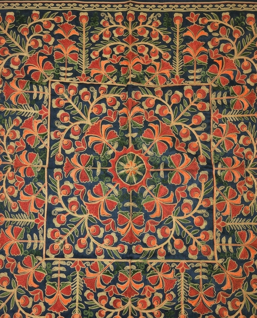 Floral Medallion Embroidered Silk Floor Cushion