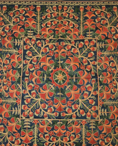 Floral Medallion Embroidered Silk Floor Cushion