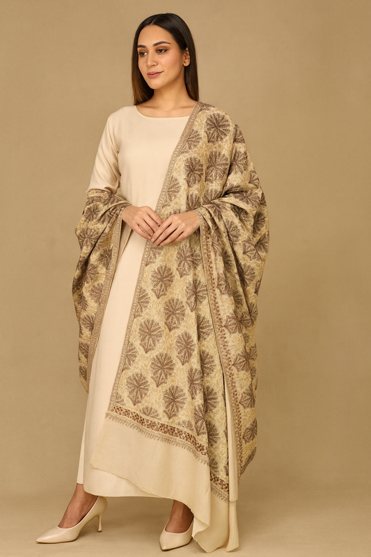 Luxury Beige Pashmina Shawl – Handcrafted Elegance