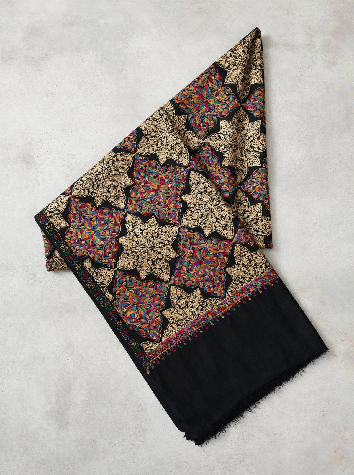 Black Noor Embroidered Pashmina Shawl