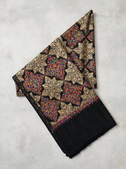 Black Noor Embroidered Pashmina Shawl