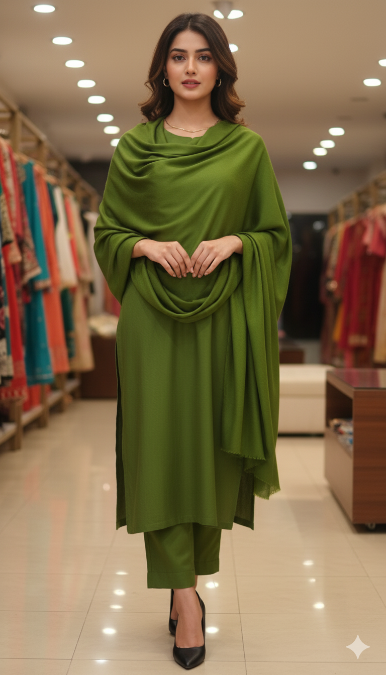 Classic Green Plain Pashmina Shawl