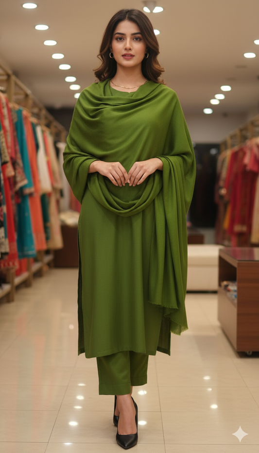 Classic Green Plain Pashmina Shawl