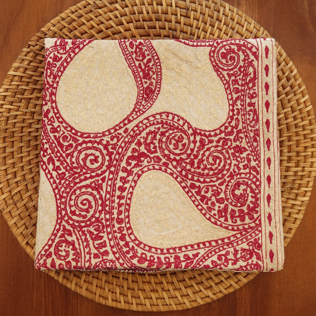 Beige Pashmina Shawl with Red Aari Embroidery