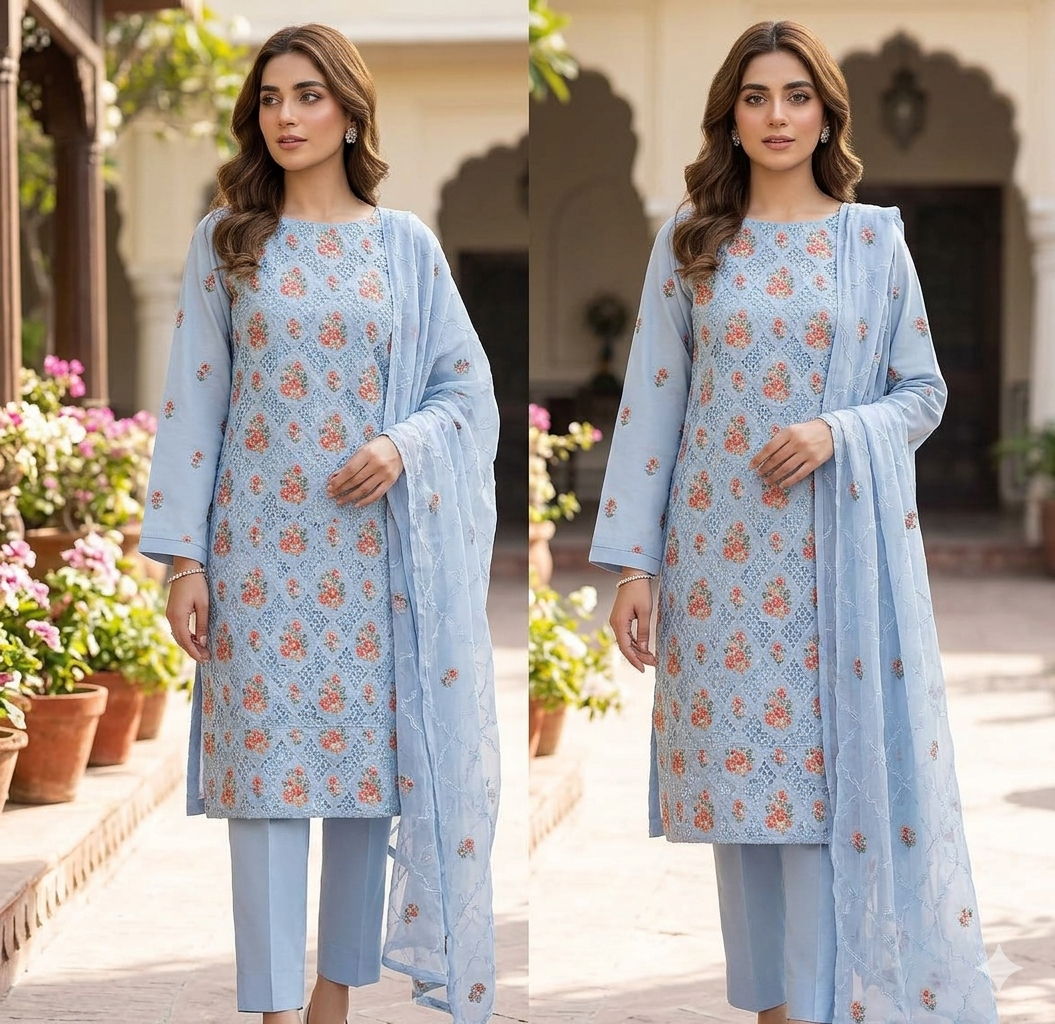 Pastel Blue Aari Embroidered Bareeze