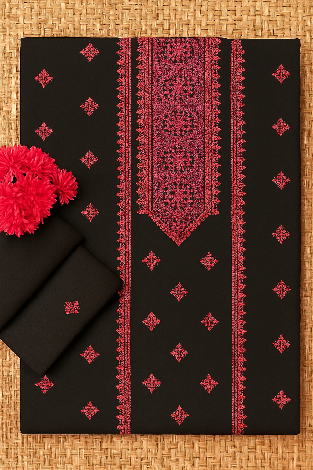 Black & Deep Pink Embroidered Lawn 2-Piece