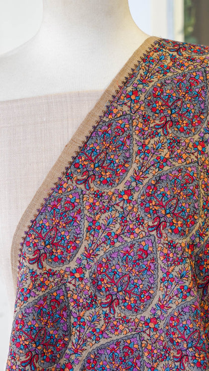Traditional Motif with Beige Border pashmina shawl