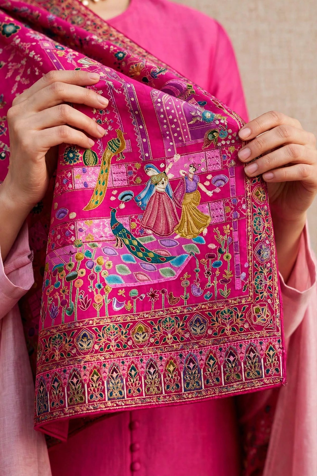 Noor-e-Mehfil Peacocks Dance in Fuchsia Dreams