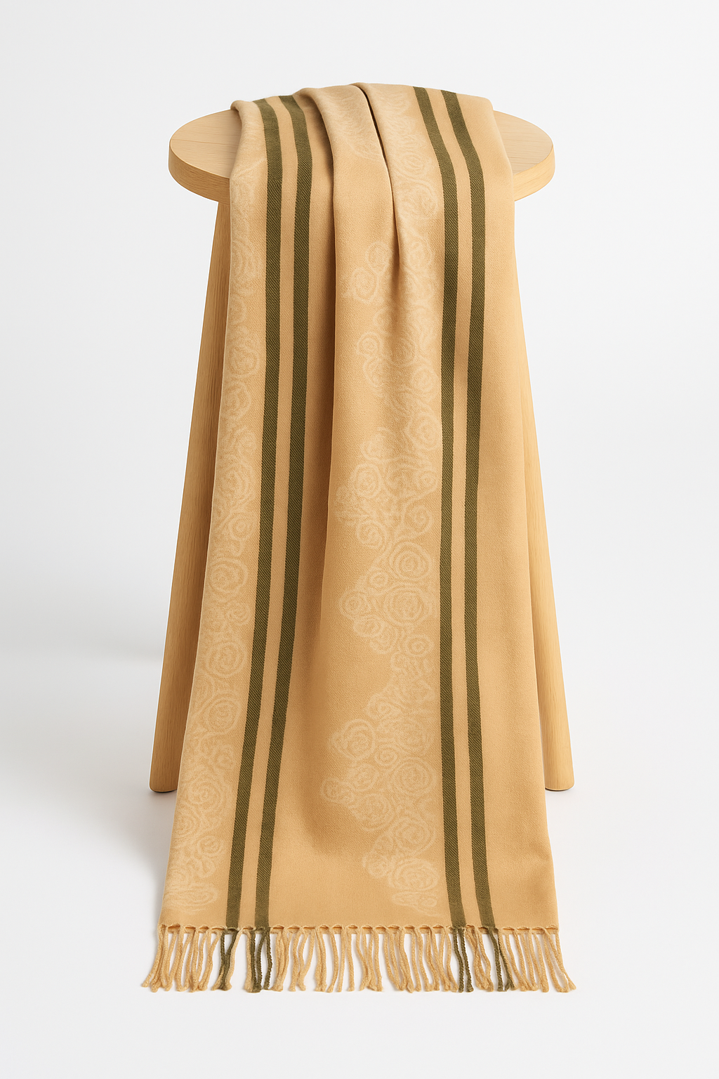 Elegant Wool Stoler with Subtle Pattern & Fringe Detailing