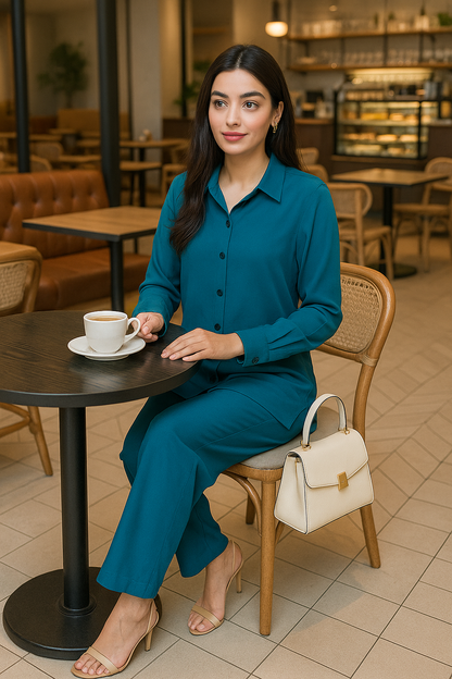 Teal Grip Coord Suit  Effortless Modern Elegance