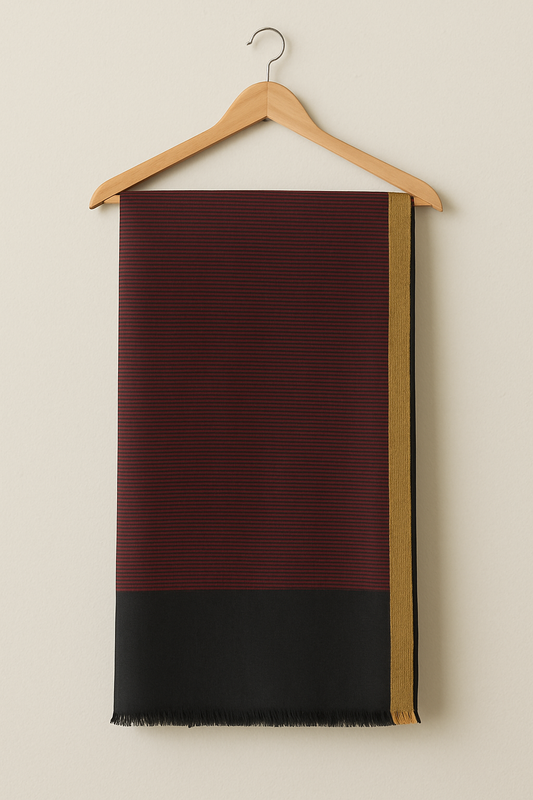 Maroon Striped Pashmina Shawl with Golden Border & Black Base