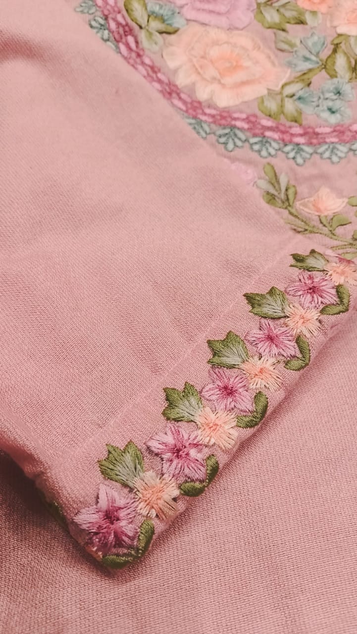 Pink Cotton Salwar Kameez Set with Floral Embroidery - 3 Piece Festive Suit with Crush  Silk Dupatta -