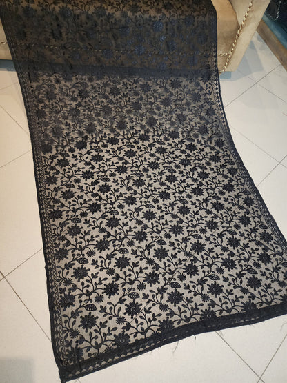 Black Embroidered Chiffon Dupatta