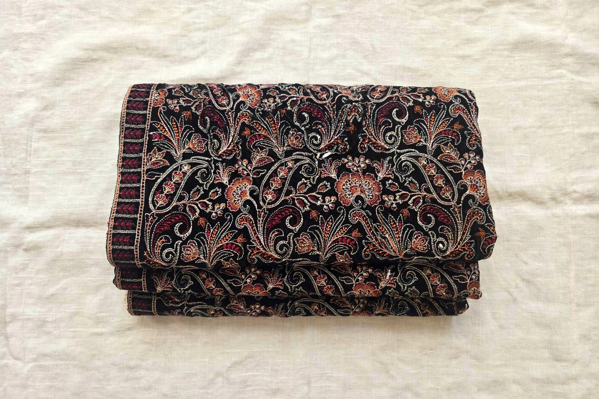 Black Luxe Embroidered Velvet Shawl Full Paisley Bareeze Work Winter Formal Shawl