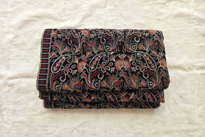 Black Luxe Embroidered Velvet Shawl Full Paisley Bareeze Work Winter Formal Shawl
