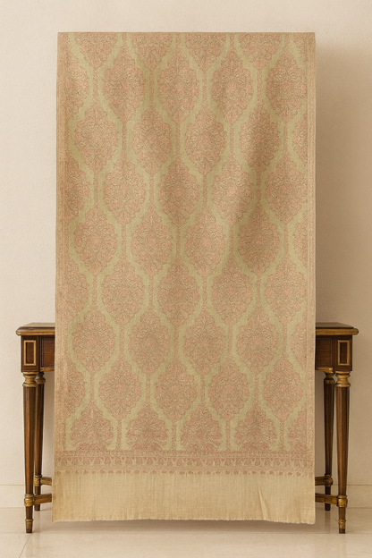 Elegant Beige & Rose Motif Pashmina Shawl