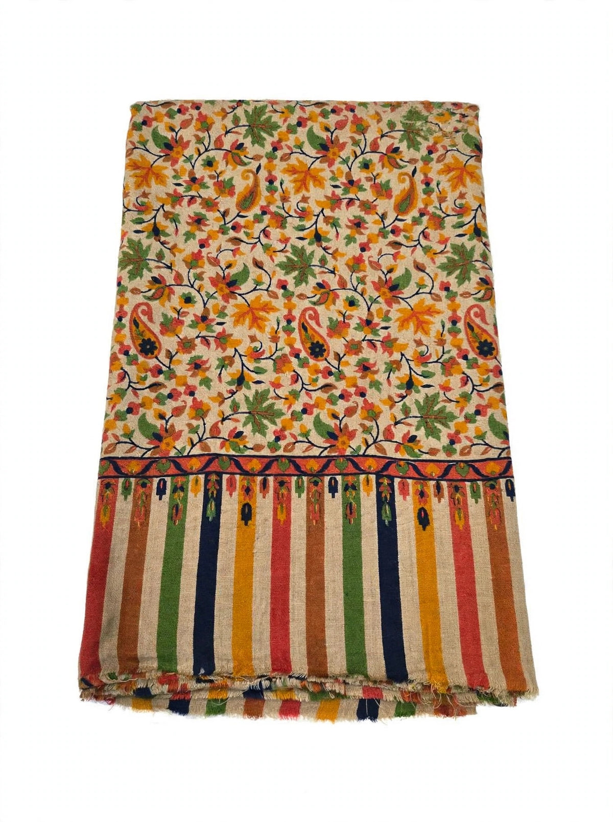Floral Printed Pashmina Shawl with Striped Border | Soft Autumn Leaf Wrap