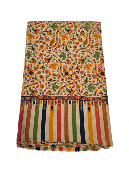 Floral Printed Pashmina Shawl with Striped Border | Soft Autumn Leaf Wrap