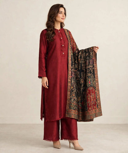 Noir Raqs - Premium Black Meenakari Shawl with Mughal Storytelling Art
