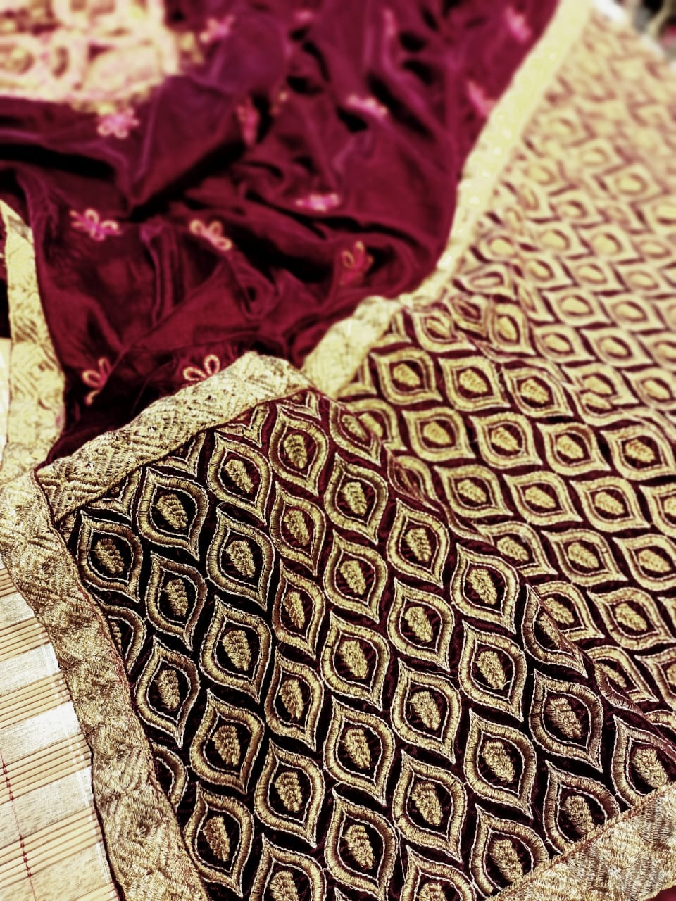 Velvet embroidered shawl