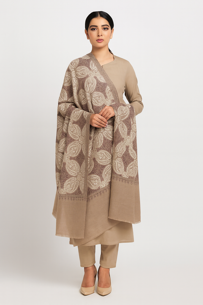 Luxury Pashmina Shawl – Beige & Maroon Paisley Design